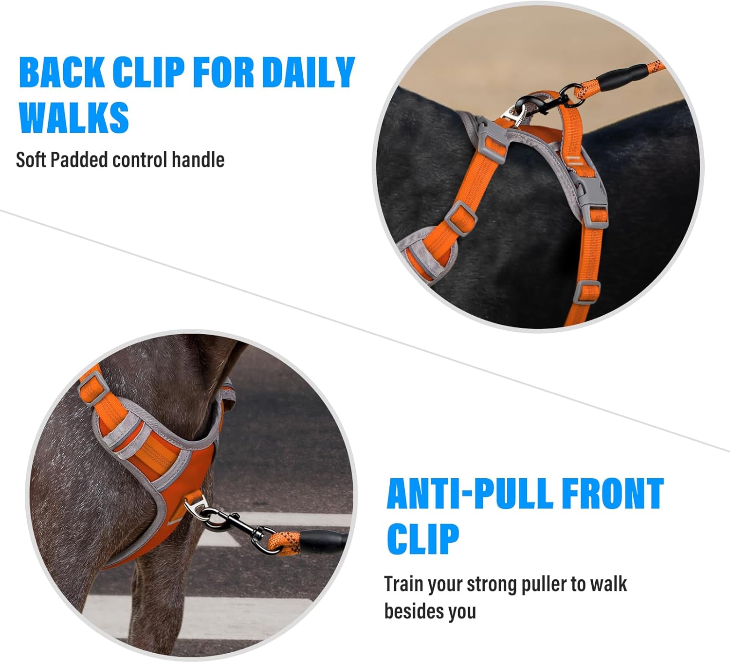 Plutus Pet No Pull Dog Harness, Release at Neck, Reflective Adjustable Dog Vest Harness, Easy Control Handle for Walking, for Small Medium Large Dogs, Orange, M
